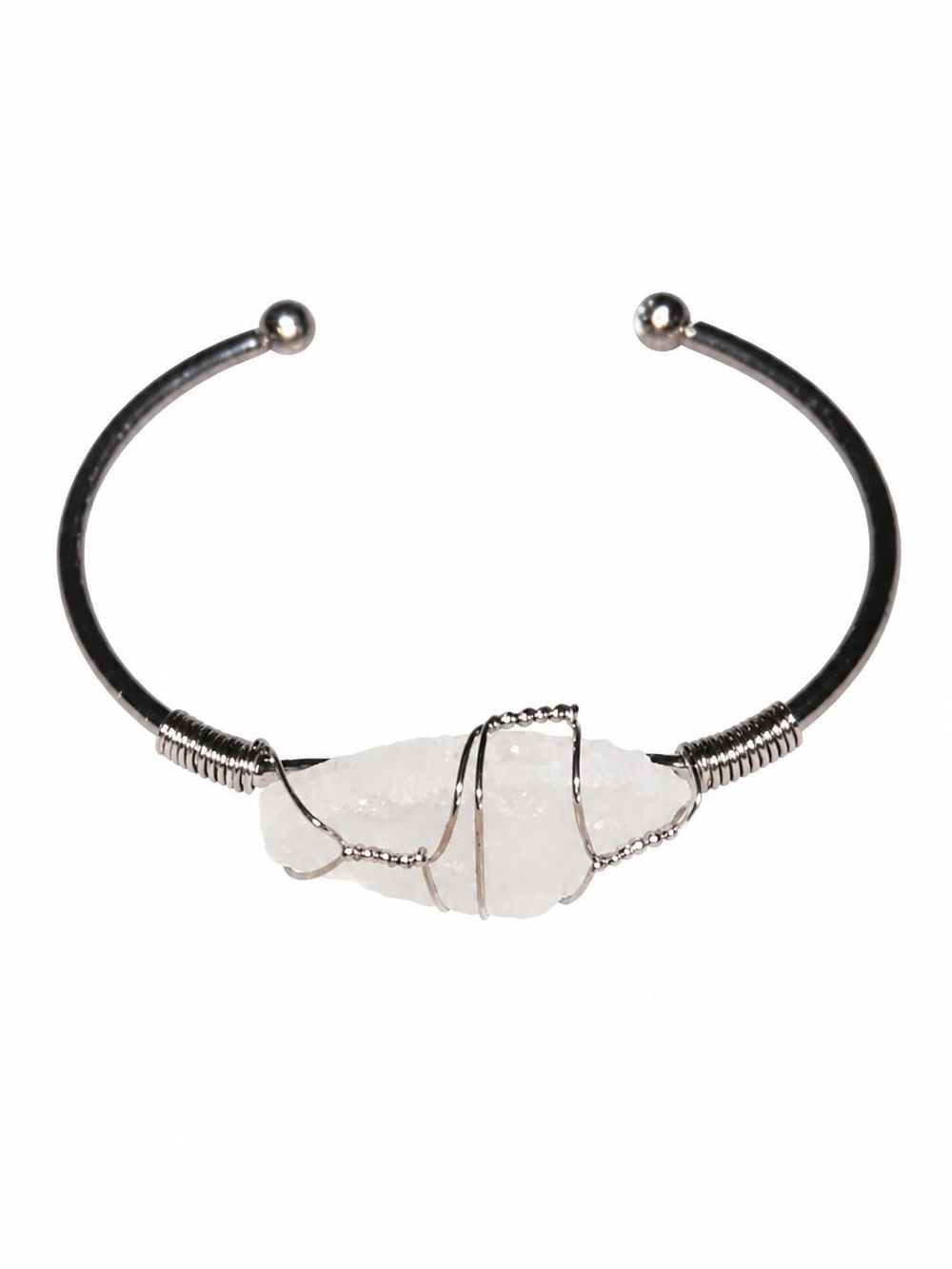 Natural Quartz Crystal Stainless Steel Bangle Bracelet